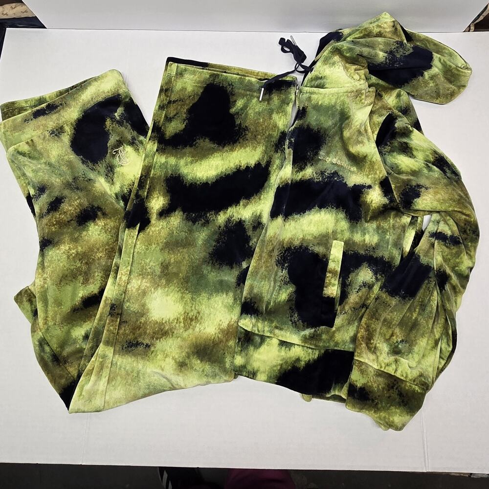 Juicy Couture Y2K Hoodie Green Black Tie-Dye Full Zip Jacket Women’s Large